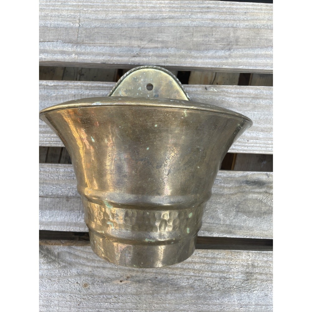 Vintage Brass Wall Mount Pocket Planter Pot Basket Home & Garden